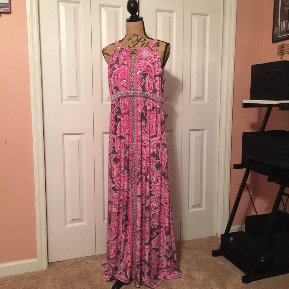 International Concepts Pink and Gray Maxi Dress